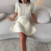 Knit Short Sleeve Top And Mini Skirt Set
